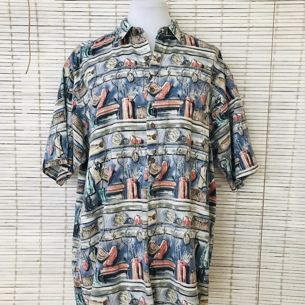 Fly Fishing L Reel Net Gear Outdoor Casual Shirt Blue Ribbon Fisherman